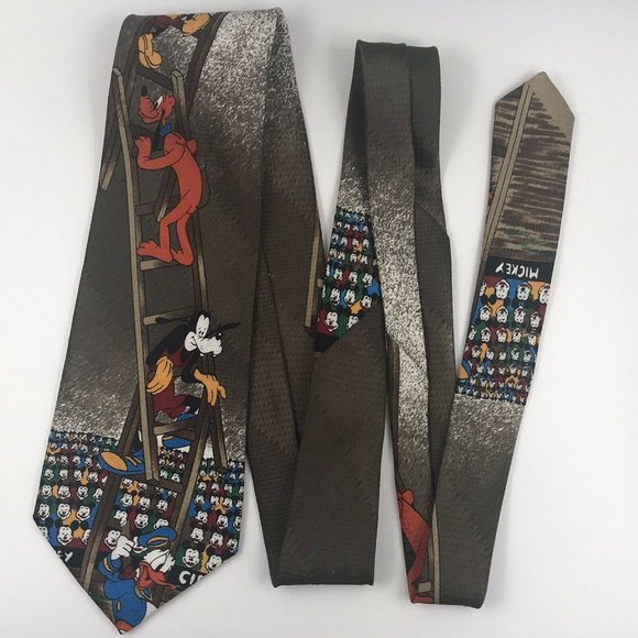 Vintage A.P.C Necktie Mickey Pluto Goofy Donald Duck Climbing Ladder 56.5" - Picture 6 of 8